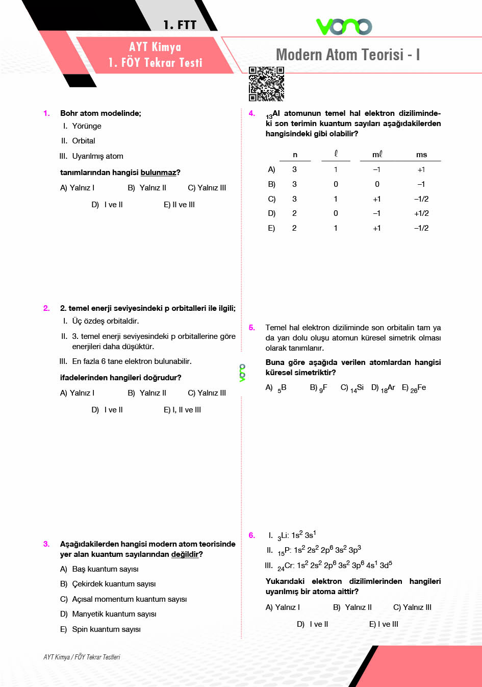 AYT KİMYA FÖY TEKRAR TESTLERİ